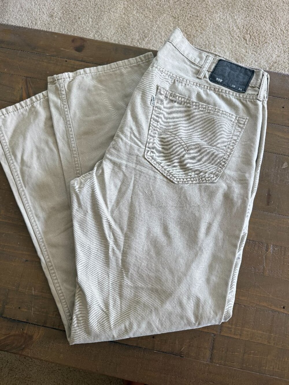 Mens LEVIS 559 TAN KHAKI JEANS SZ. 38 34 NICE GREAT COND